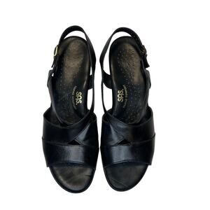 SAS Caress Cross Strap Wedge Sandal Tripad Comfort Leather Black Size 9.5N